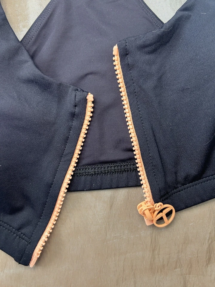 Sujetador deportivo Trina Turk Recreation nuevo con etiquetas para mujer talla L negro multicolor con cremallera frontal Foto 2 de 4