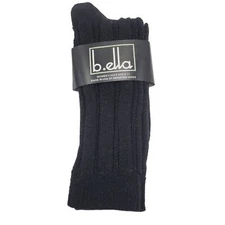 B.Ella Black Ribbed Socks Ankle Dress Size 9-11 #3740 Viscose Acrylic Blend Crew