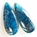 2Pcs 50x20x7mm Blue Fire Dragon Veins Agate Teardrop Pendant bead D38638