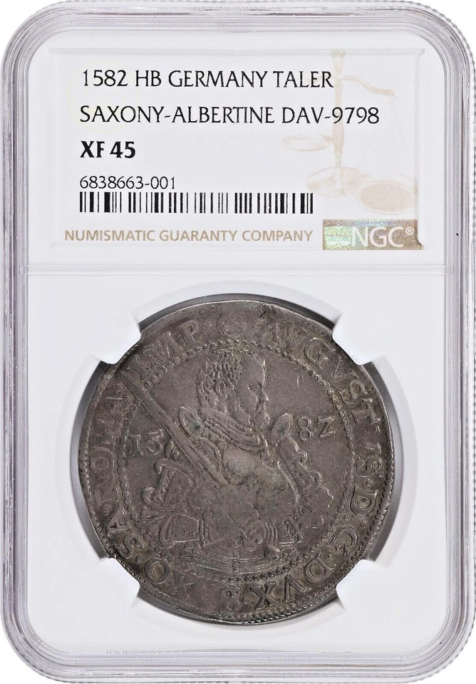 1582-HB SAXONY AUGUST I SILVER TALER DAV-9798 KM-MB-208 SCHNEE-722 NGC XF-45 - Image 4 of 4
