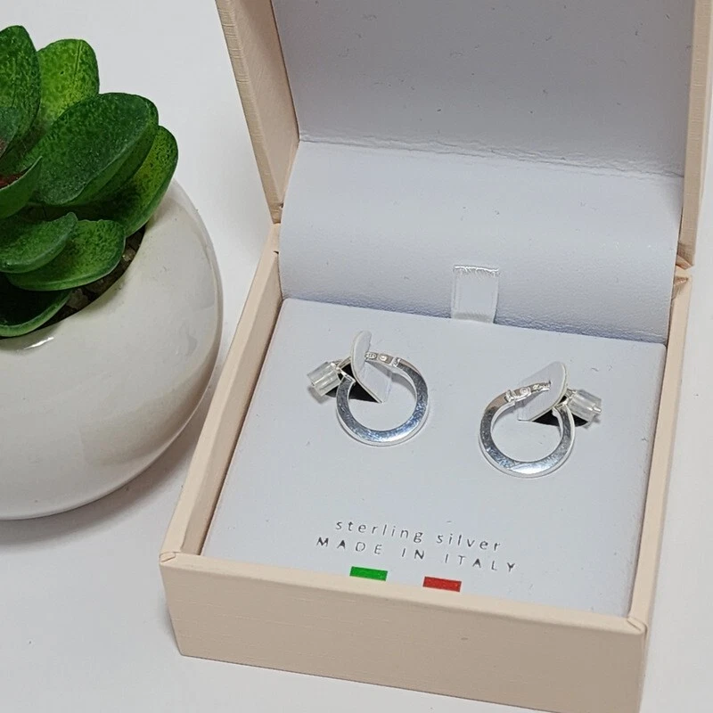 Mia Fiore Sterling Silver 925 Mini Hoop Earrings Flat Edge in Box Made In Italy