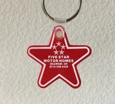 Vintage Keychain FIVE STAR MOTOR HOMES Key Ring Fob Delaware Ohio USA Made