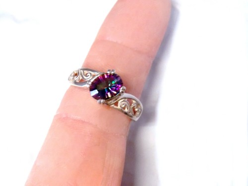 Purple Green Mystic Topaz Size 6.5 Ring 925 Sterling Silver Filigree USA Made - Picture 9 of 11