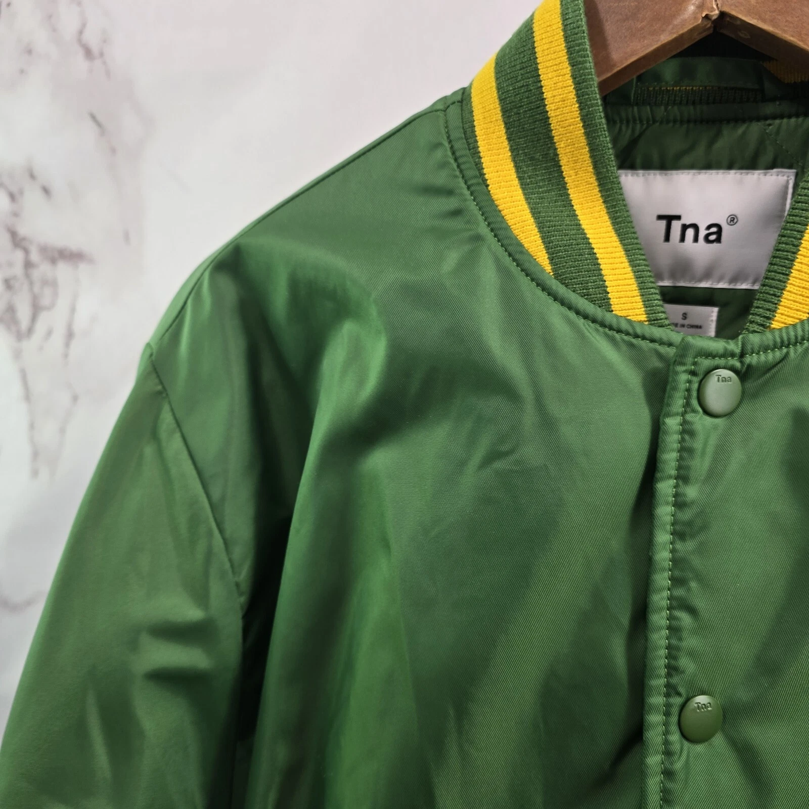 aritzia stadium yellow varsity bomber letterman jacket