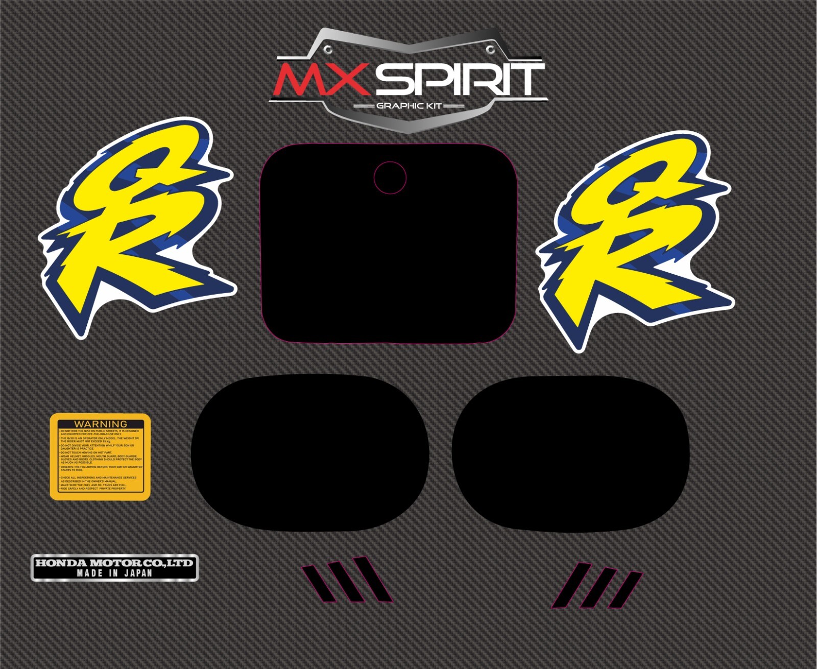 Kit déco vintage 1994 Black Origin plastique moto Honda QR50 noir