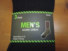 3 Pack Mens Black Work Crew Socks Size 6-12