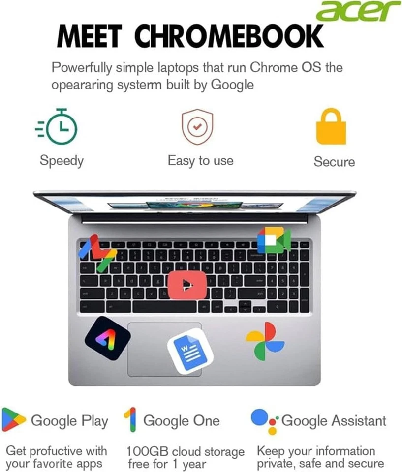 Acer 15.6" Chromebook 315 Business Laptop,Intel Pentium N6000,4GB RAM,128GB eMMC - Image 4 of 4