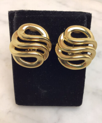 Vintage GIVENCHY Gold Tone Wavy Swirl Clip On Earrings Rare | eBay