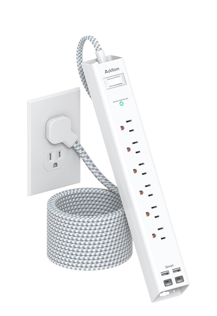 Extension Cord 10 ft - Long Power Strip Surge Protector, 6 AC Outlet 4 USB (2...-image