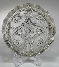 VINTAGE CLEAR CUT GLASS ASHTRAY STARBURST & DIAMOND ASH TRAY TRINKET DISH MCM