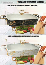 43cm Luxury Porcelain marble Ceramic Casserole Chafing Dish Food Warmer Stand