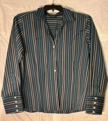 90'S Eddie Bauer Multi-Stripe Long Sleeve Button-Down Striped Shirt Men's L Vintage /eaa460455