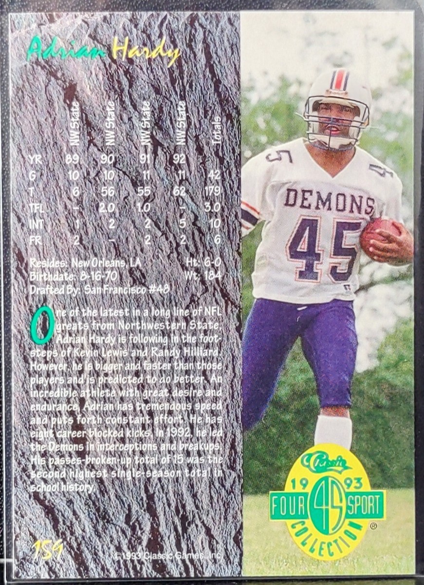 1993 Classic Four Sport Collection Adrian Hardy RC #159