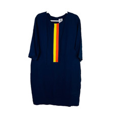 Lisa Perry Womens Knee Length Shift Dress Size 8 Striped 3/4 Sleeve Career Work