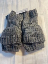 Sonoma Mittens Cable Stitch Flip-Top-Gray-One Size NWT