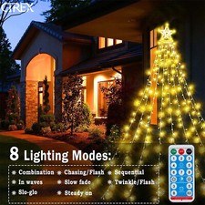 Solar 350 LED Star Waterfall String Light Christmas Tree Hanging Remote Decor