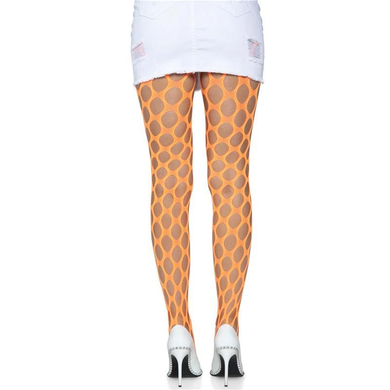 Sexy Damen Fishnet Netz-Strumpfhose Festival Neon Orange 34/36/38 #AC1385 - Bild 2 von 4