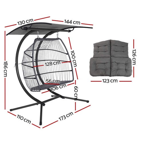 Gardeon Outdoor Egg Swing Chair Wicker Furniture Pod Stand Canopy 2 Seater Grey - Picture 2 of 8