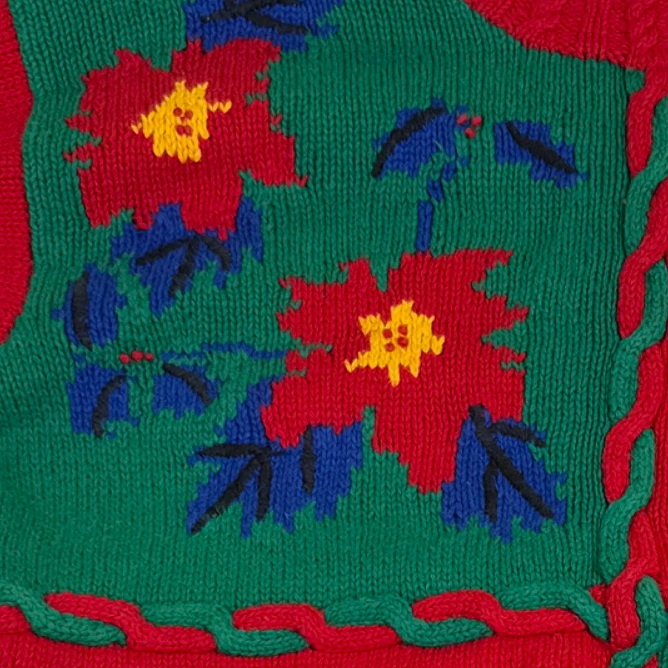 Vintage IZOD Christmas Sweater Women 2X Hand Knit Red Green Intarsia Holiday 80s - Image 3 of 4