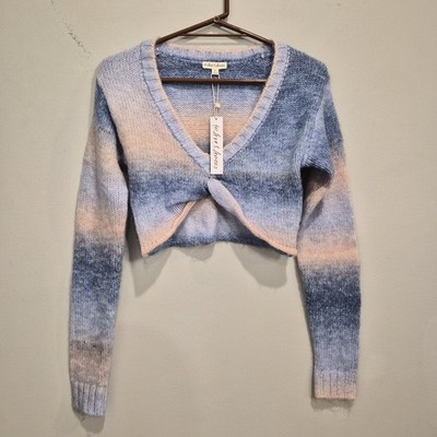 For Love And Lemons NWT Celeste Twist Knot Cropped Cotton Candy Pastel Sweater M