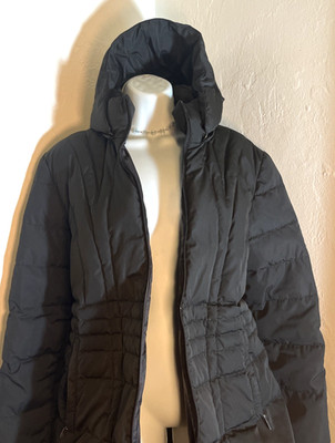 Moncler Quilted Puffer Jacket Womens Size 3 M Black Hooded Rain Coat Designer