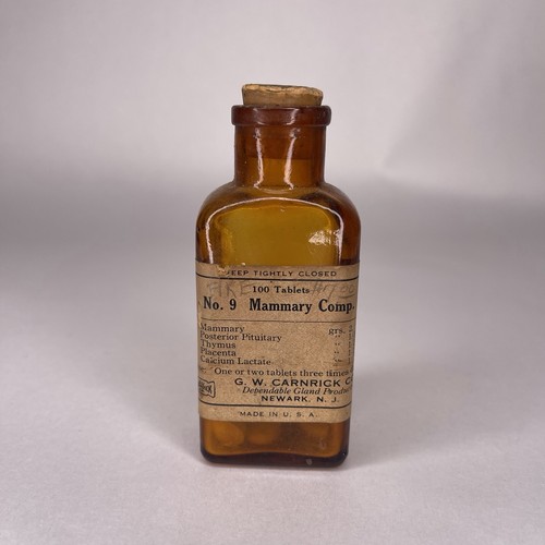 Antique G. W. Carnrick Co. Medicine Bottle Empty Amber Color