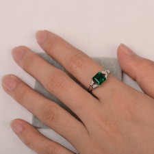 Green Emerald Lab Created Gemstone 925 Sterling Silver Women Ring Duty Free