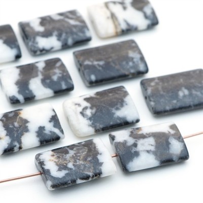 10 pcs black white Mexican zebra jasper stone flat rectangular beads avg 20mm