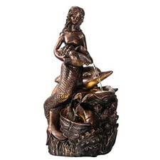  21" Large Mermaid Water Fountains Outdoor with LED Light Auto Slient Pump, 