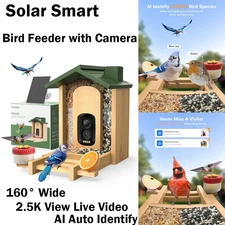Solar Smart Bird Feeder w/Camera 160° Wide 2.5K View Live Video AI Auto Identify