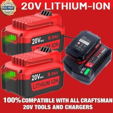 8.0Ah For Craftsman V20 20 Volt MAX Lithium Battery CMCB204 CMCB202 20V /Charger