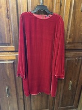 Eileen Fisher Ruby Red Silk Velvet Crew Neck Knee Length Dress . NWT. Size XXXS