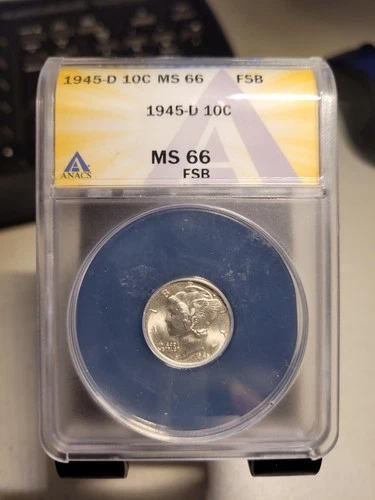 1945-D Mercury Dime ANACS MS 66 FSB Full Split Bands