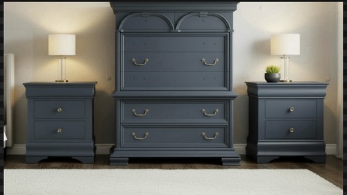 Dark Blue Wood 3- Piece Bedroom Set: chest and nightstands