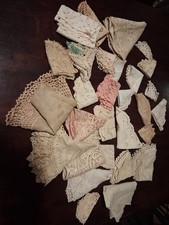 35 Antique Hand Crocheted Doilies White Ecru And Pink Various Shapes/Sizes