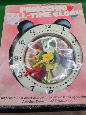 Vintage Walt Disney Pinocchio Tell-Time Uhr Spielzeug 70er Mattel Concept 2000 Boxe