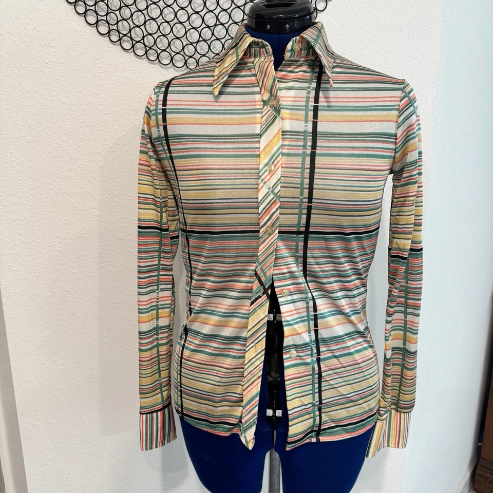 Women’s Vtg 70s Salem Blouse Top Dagger Butterfly Collar Mod Disco Size Small - Image 4 of 4