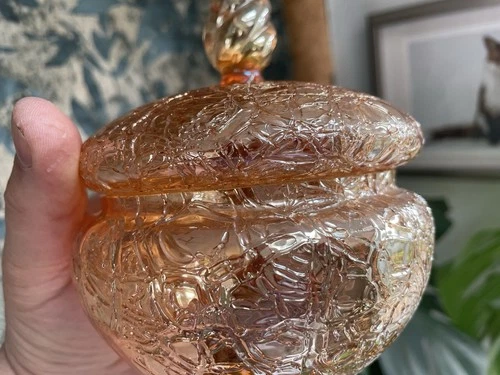 CARNIVAL GLASS ~ EUROPEAN CRACKLE LIDDED BONBON ~