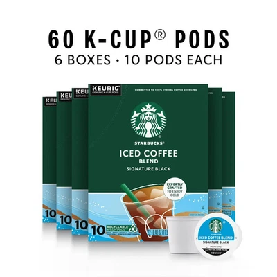 6 Boxes Starbucks Iced Coffee Signature Blend Black Keurig K-Cup Pods 10 Count