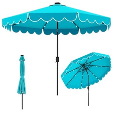 10FT Solar LED Patio Umbrella 2-Tiers Scalloped Table Market Umbrella Turquoise