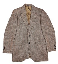 Vintage Harris Tweed Blazer Mens Herringbone Stripe Brown Wool Made USA