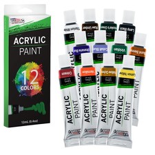 U.S. Art Supply 12 Color Set of Acrylic Paint in 12ml Tubes - Artists, Students