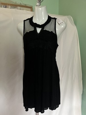 NWT Suzanne Betro Black Semi sheer bodice sleeveless choker neck top or dress S