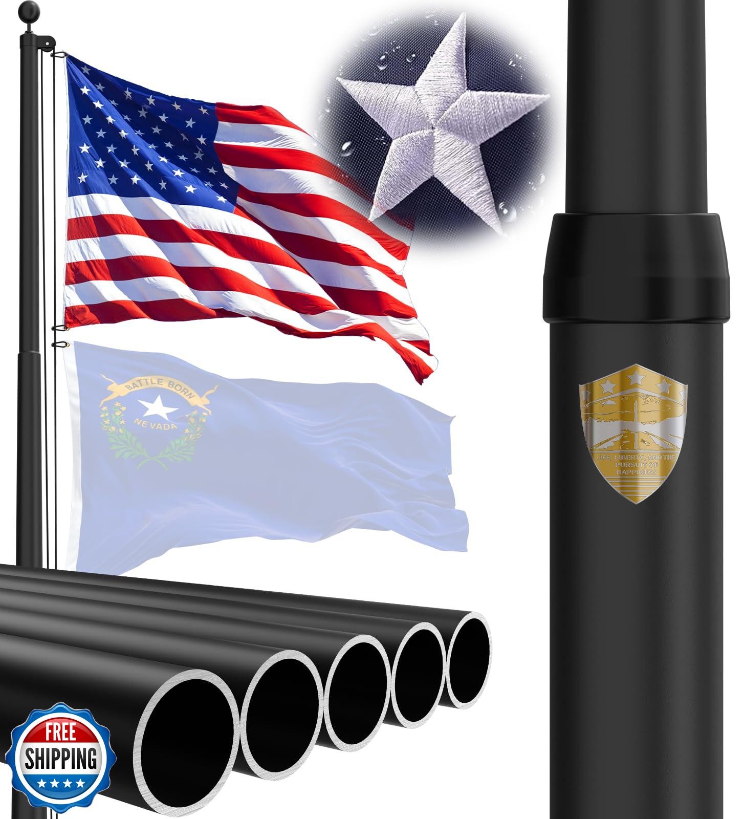 IOEN 25FT Extra Thick Aluminum Flagpole Kit, 2.7" Large Diameter Heavy Duty F