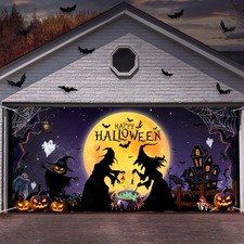 Large Halloween Garage Door Decorations, 7 X 16 Ft Halloween Garage Door Cover