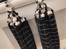 Black White  2 Hanging Kitchen Dish Towel Set Crochet Tops Handmade