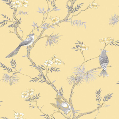 G78494 - Secret Garden Classic Bird Trail Yellow Choke, Grau Galerie Tapete