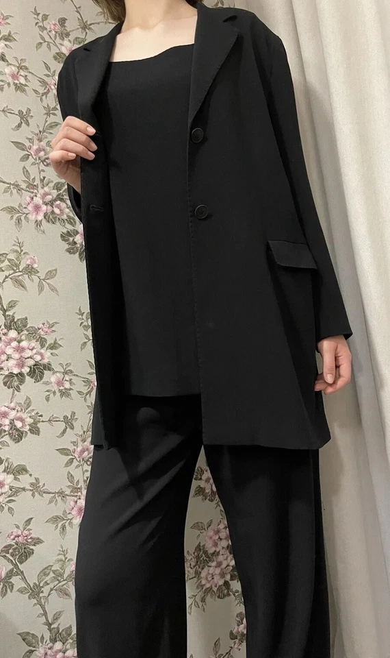 Max Mara Italia Mujer Negro Clásico Viscosa 3 Piezas Conjunto Elegante Traje Talla 44/M-L Foto 2 de 4