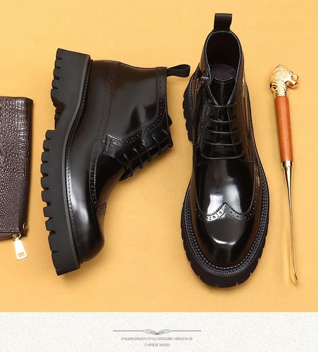 British Style Mens Lace Up Wing Tip Carved Ankle Boots Brogues Zipper Fashon New - Picture 9 of 24