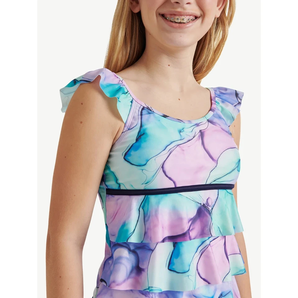 Justice Girls Ruffle Ruffle Straps Colorful Tankini Top, Size Large (12/14) - Image 3 of 4